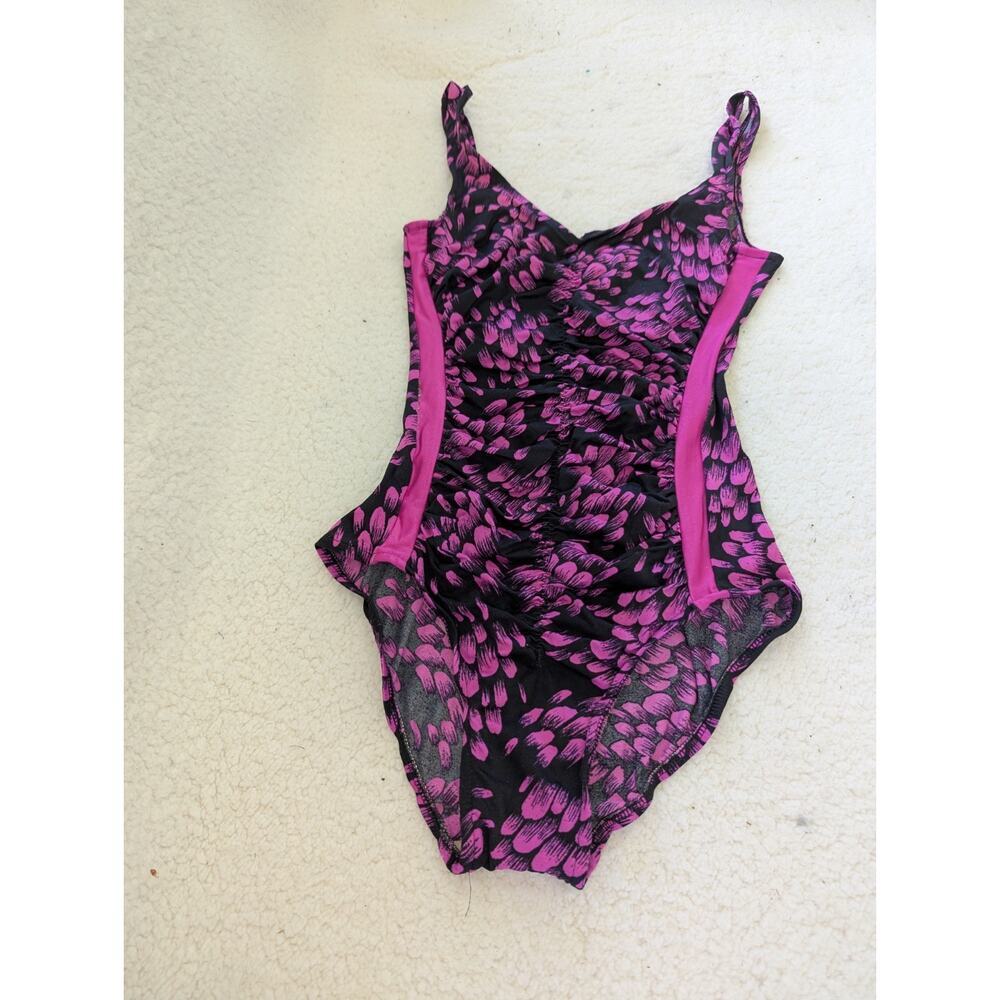 Maxine of Hollywood Swimsuit Womens 10 Purple Black Vintage Ruched One Piece USA